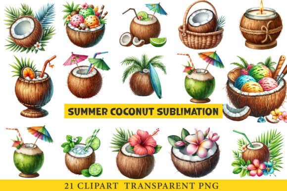 Download Summer Coconut Sublimation Clipart - Coconut sublimation Collection