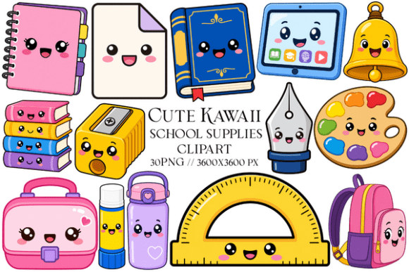 Download Cute Kawaii School Supplies Clipart - School supplies Collection