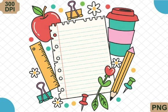 Download Cute School Supplies Notebook Frame - School supplies Collection